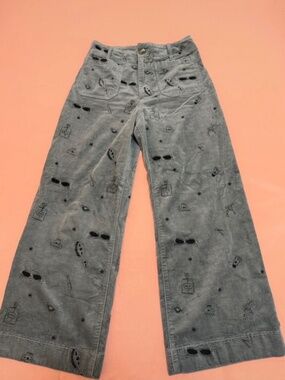 Maeve by Anthropologie Colette Crop Wide-Leg Embroidered Corduroy Pants.